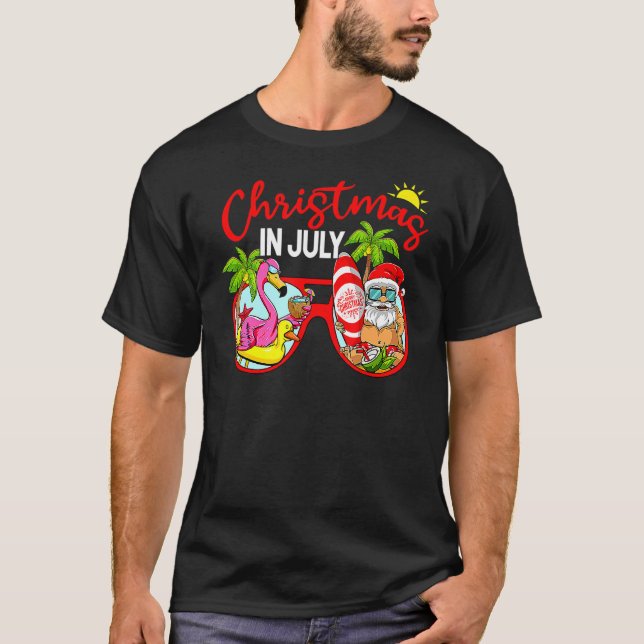 Camiseta Navidades En Julio De Santa Gafas Flamingo Surfing (Anverso)
