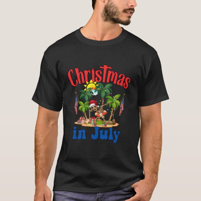 Camiseta Navidades En Julio De Santa Skeleton Fiesta Hawái  (Anverso)