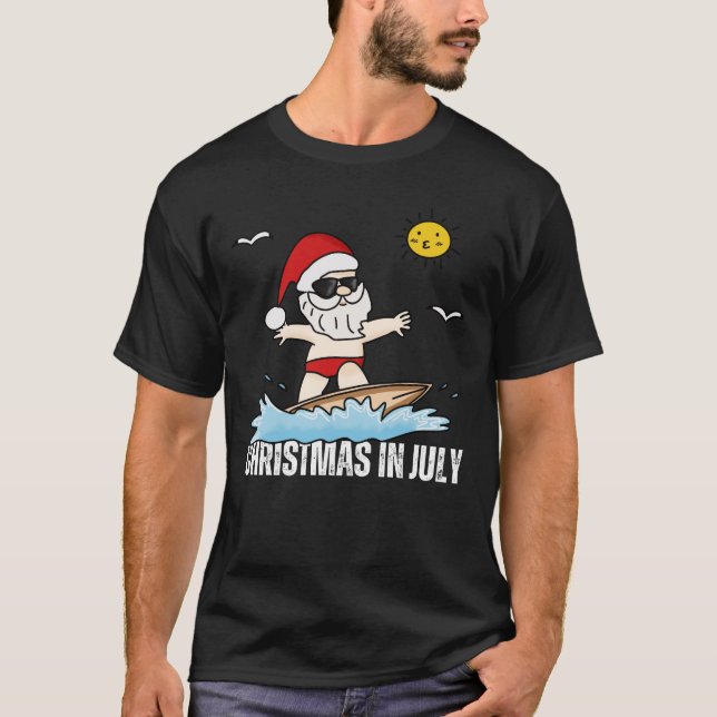 Camiseta Navidades En Julio Divertido Santa Surfing Summer  (Anverso)