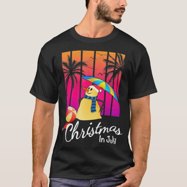 Camiseta Navidades En Julio Divertido Snowman Summer Beach  (Anverso)