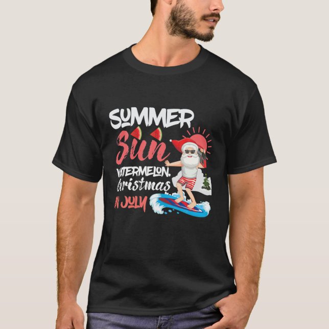 Camiseta Navidades En Julio En El Verano Sun Santa Surfing  (Anverso)