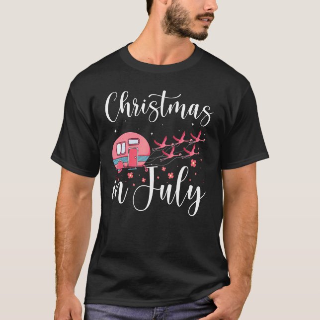 Camiseta Navidades En Julio Flamingo Camping Pink Camper T (Anverso)