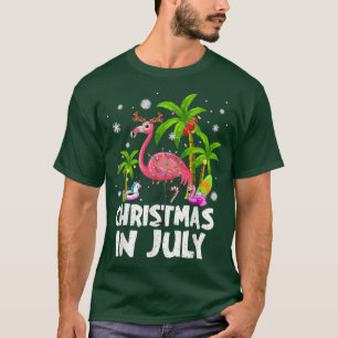 Camiseta Navidades En Julio Flamingo Palm Tree Beach