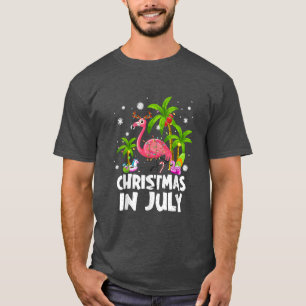 Camiseta Navidades En Julio Flamingo Palm Tree Beach