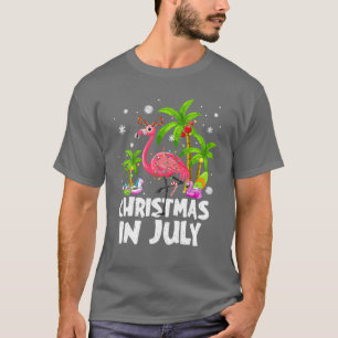 Camiseta Navidades En Julio Flamingo Palm Tree Beach