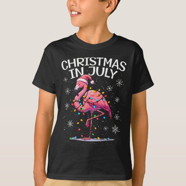 Camiseta Navidades En Julio Flamingo Santa Summer Xmas Muje (Anverso)