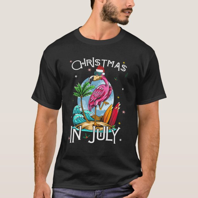 Camiseta Navidades En Julio Funny Flamingo Rosa Santa Hat (Anverso)