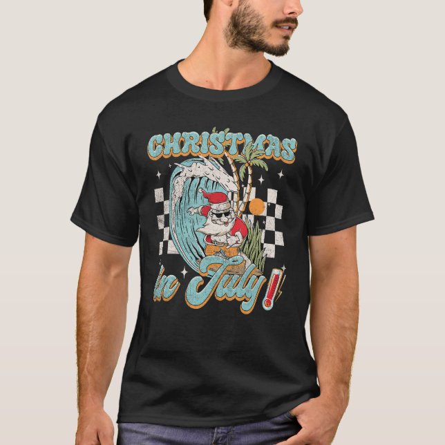 Camiseta Navidades en julio Groovy Santa Hawaiian Surfing S (Anverso)