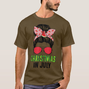 Camiseta Navidades En Julio Messy Bun Hair Watermelon Summe