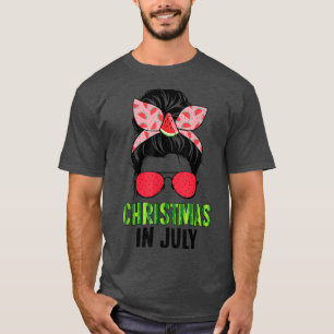 Camiseta Navidades En Julio Messy Bun Hair Watermelon Summe