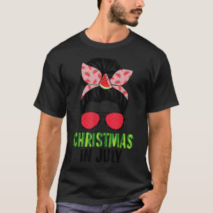Camiseta Navidades En Julio Messy Bun Hair Watermelon Summe