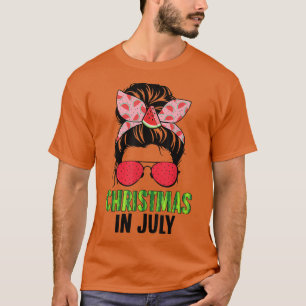 Camiseta Navidades En Julio Messy Bun Hair Watermelon Summe