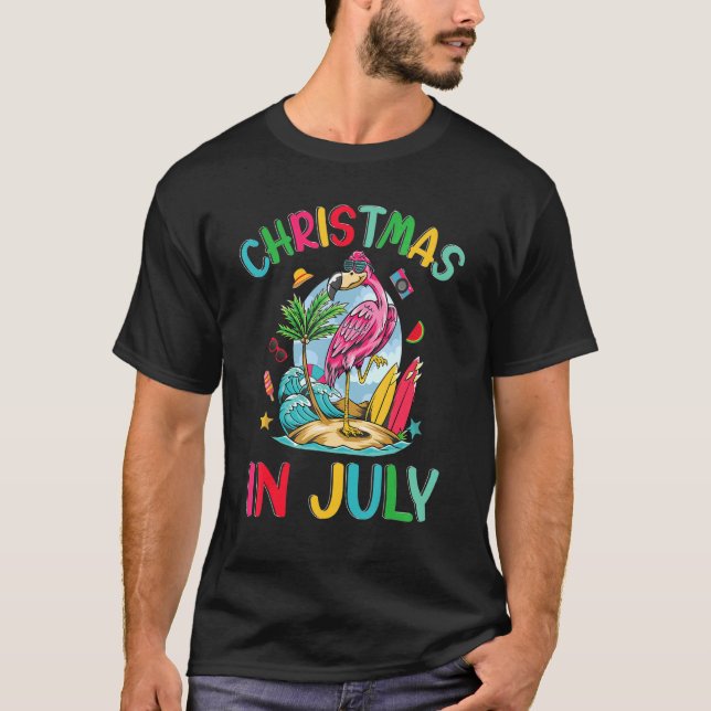 Camiseta Navidades En Julio Mujeres Vaca Beach Flamingo Sur (Anverso)