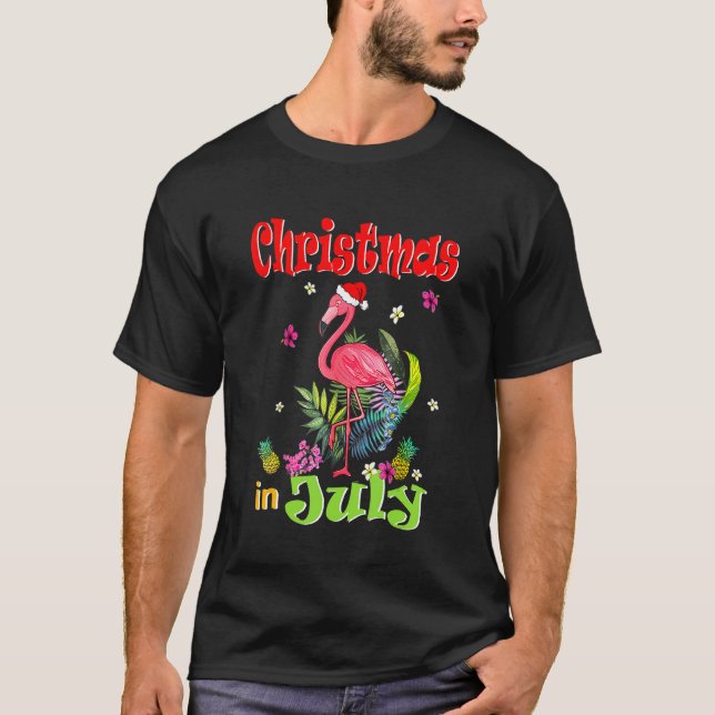 Camiseta Navidades En Julio Para Mujeres Flamingo Rosa (Anverso)