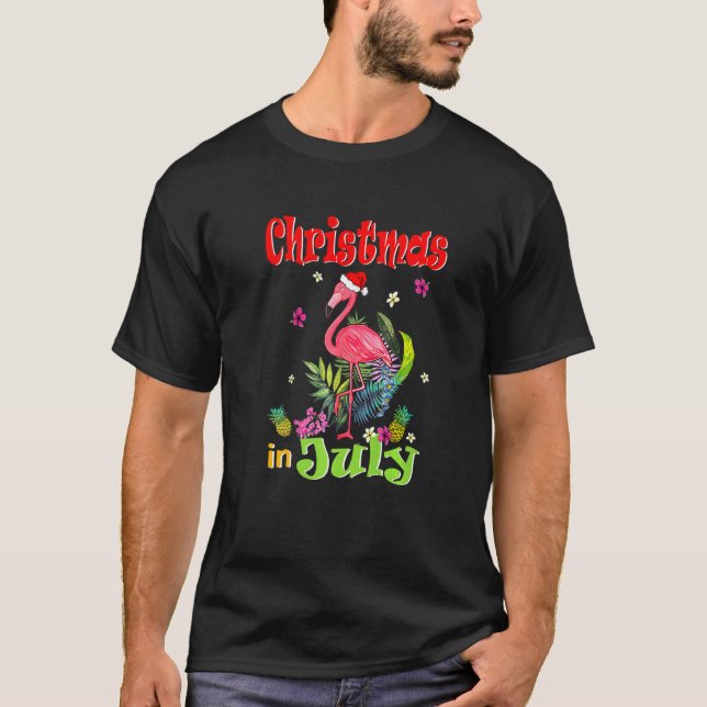 Camiseta Navidades En Julio Para Mujeres Flamingo Rosa (Anverso)