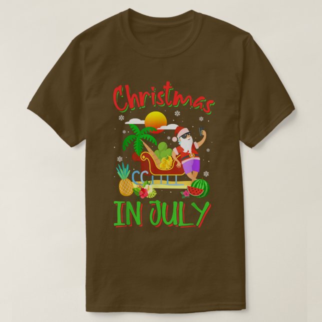 Camiseta Navidades En Julio Santa Clause Palm Tree Beach Su (Diseño del anverso)