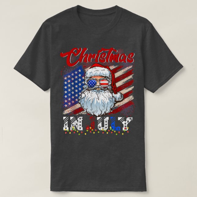 Camiseta Navidades En Julio Santa Hat Bandera Americana Sum (Diseño del anverso)