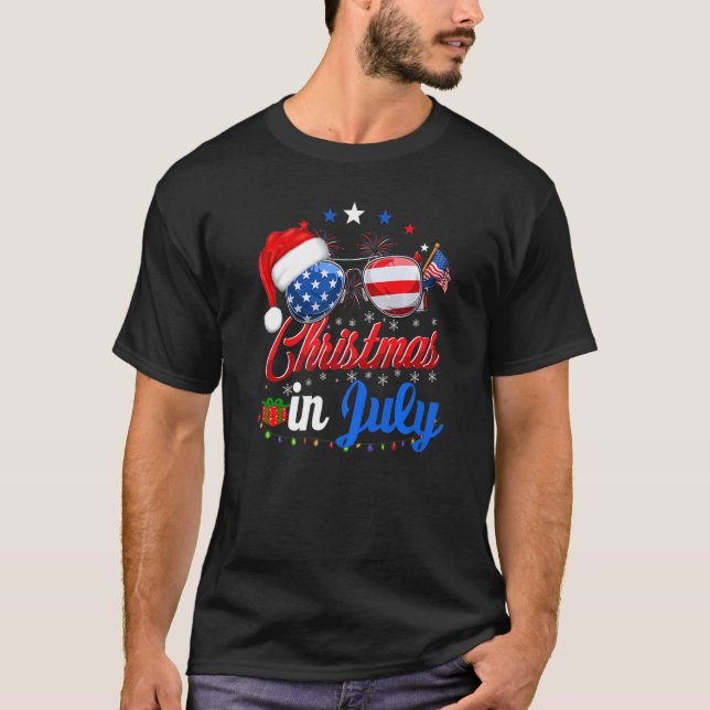 Camiseta Navidades En Julio Santa Hat Gafas De Sol 4 De Jul (Anverso)