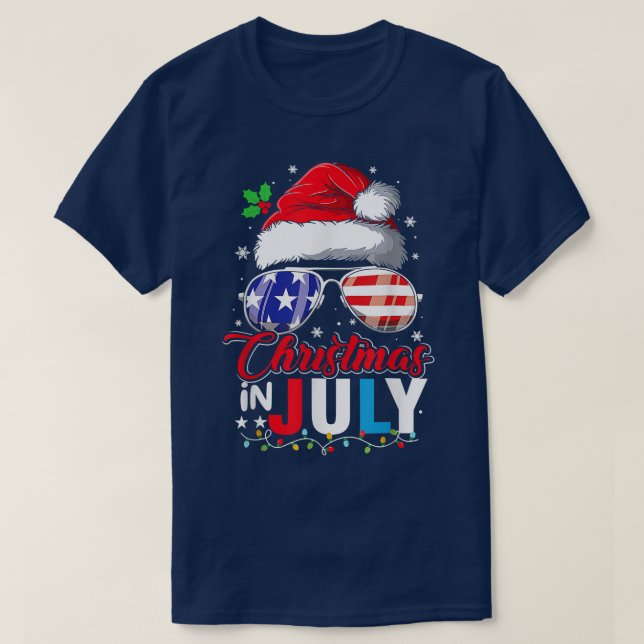Camiseta Navidades en julio Santa Hat USA Bandera gafas de  (Diseño del anverso)