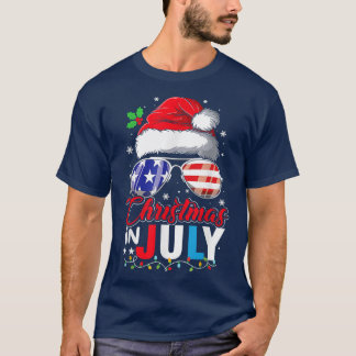Camiseta Navidades en julio Santa Hat USA Bandera gafas de 