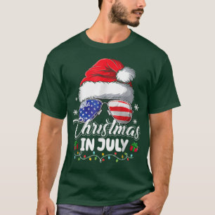 Camiseta Navidades en julio Santa Hat USA bandera gafas de 