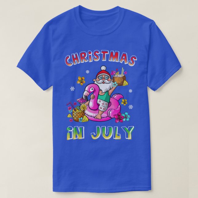 Camiseta Navidades en julio Santa Hawái Gafas de sol rosada (Diseño del anverso)