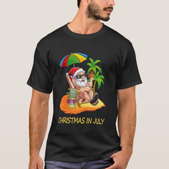 Camiseta Navidades En Julio Santa Hawaii Gafas De Sol Flami (Anverso)