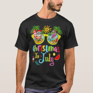 Camiseta Navidades En Julio Santa Hawaii Gafas De Sol Rosa