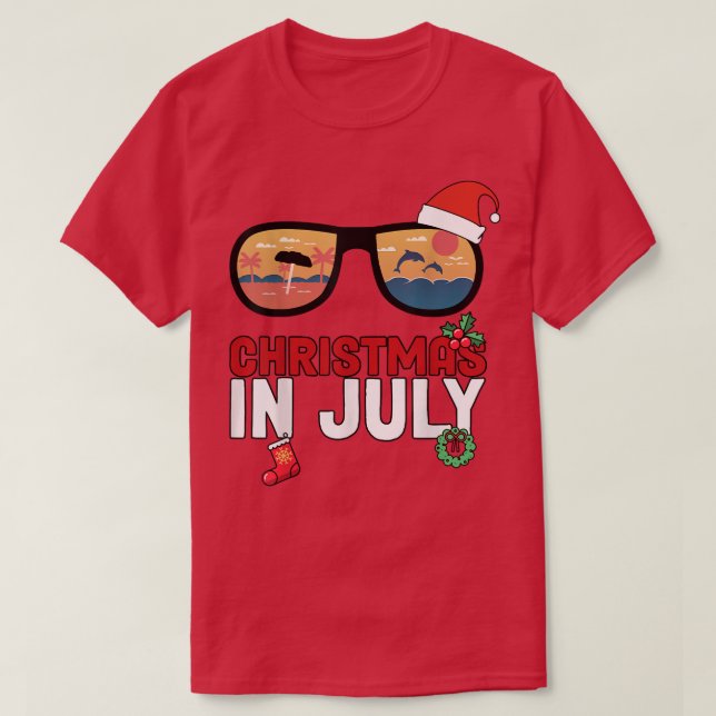 Camiseta Navidades En Julio Santa Hawaii Gafas De Sol Veran (Diseño del anverso)