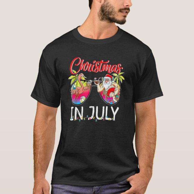 Camiseta Navidades En Julio Santa Holiday Beach Flamingo Su (Anverso)