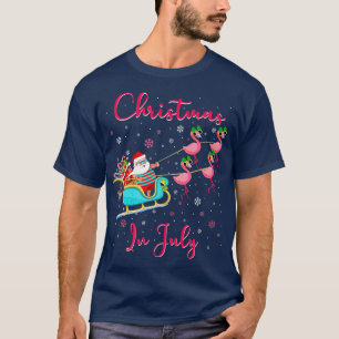 Camiseta Navidades En Julio Santa Pink Flamingo Sleigh Summ
