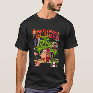 Camiseta Navidades En Julio Santa Sungafas Playa Hawái
