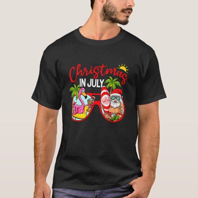 Camiseta Navidades En Julio Santa Vaca Beach Flamingo Surfi (Anverso)