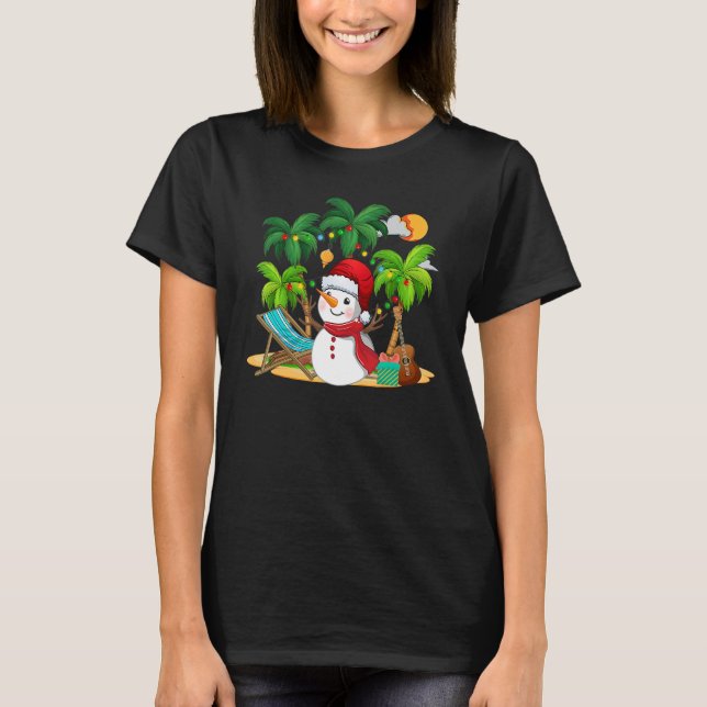Camiseta Navidades En Julio Snowman En Palm Tree Tropical B (Anverso)
