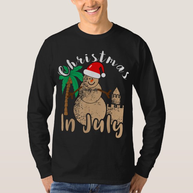 Camiseta Navidades En Julio Snowman Sand Castle Palm Tree S (Anverso)