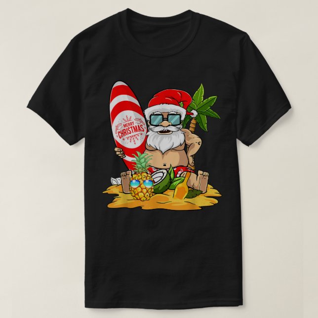 Camiseta Navidades En Julio Surfing Funny Santa Summer Beac (Diseño del anverso)