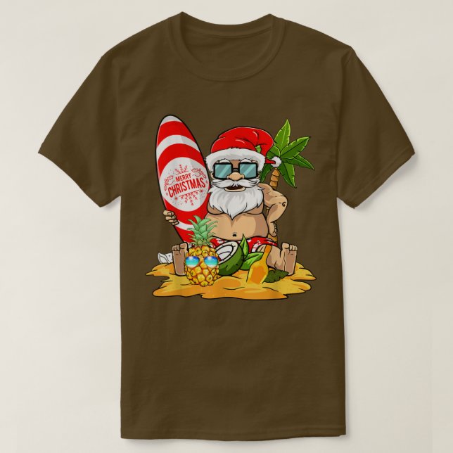 Camiseta Navidades En Julio Surfing Funny Santa Summer Beac (Diseño del anverso)