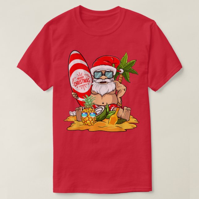 Camiseta Navidades En Julio Surfing Funny Santa Summer Beac (Diseño del anverso)