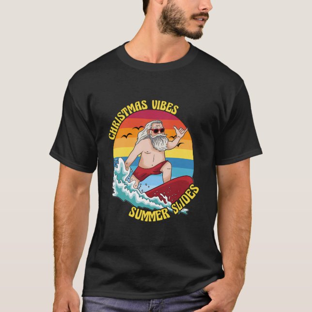 Camiseta Navidades En Julio Surfing Santa Claus (Anverso)