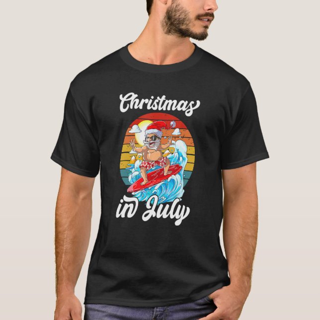 Camiseta Navidades En Julio Verano Santa Claus Surfing Hawa (Anverso)