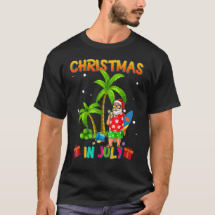 Camiseta Navidades En Julio Verano Santa Surfing Beach Vaca