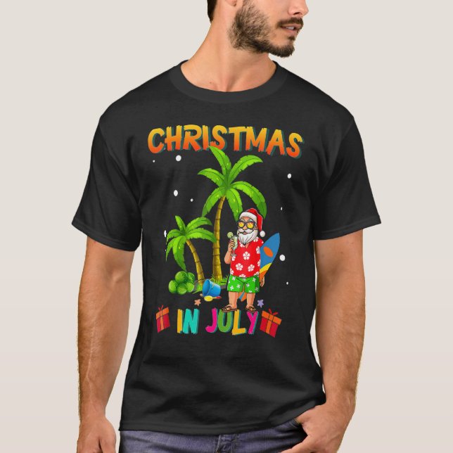 Camiseta Navidades En Julio Verano Santa Surfing Beach Vaca (Anverso)