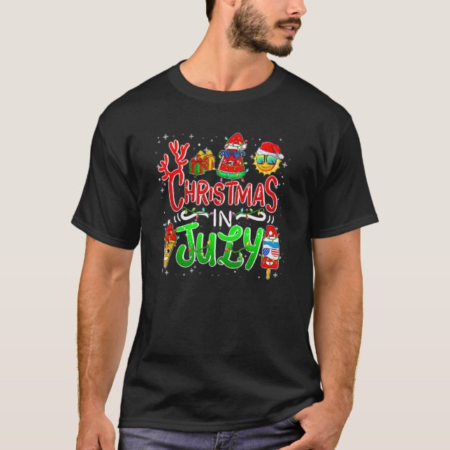 Camiseta Navidades En Julio Watermelon Santa Hat Family Hic (Anverso)