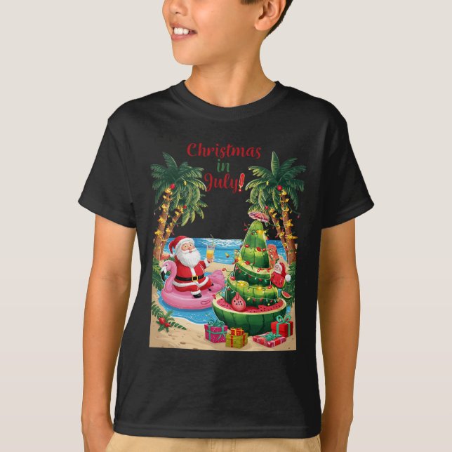 Camiseta Navidades En Julio Watermelon Xmas Tree Santa Beac (Anverso)