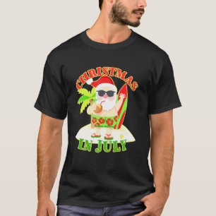Camiseta Navidades En Julio Xmas Santa Surfboard Beach Summ