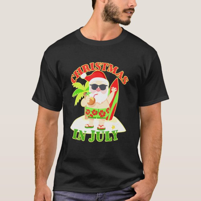 Camiseta Navidades En Julio Xmas Santa Surfboard Beach Summ (Anverso)