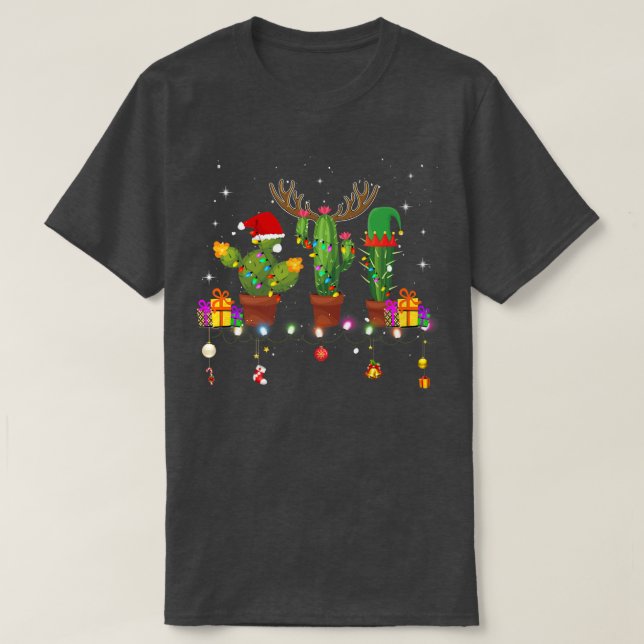 Camiseta Navidades Encenden Cactus Lover Divertidas Xmas Pa (Diseño del anverso)