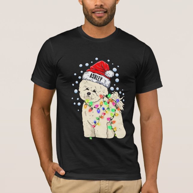Camiseta Navidades encienden Bichon Frisé Perro Cachorro (Anverso)