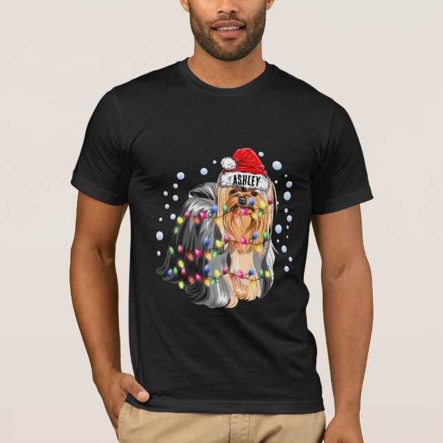 Camiseta Navidades encienden cachorro de perro de Yorkshire (Anverso)