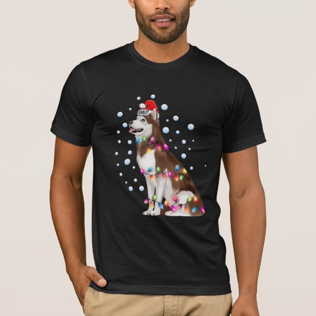 Camiseta Navidades encienden cachorro de perro husky siberi (Anverso)